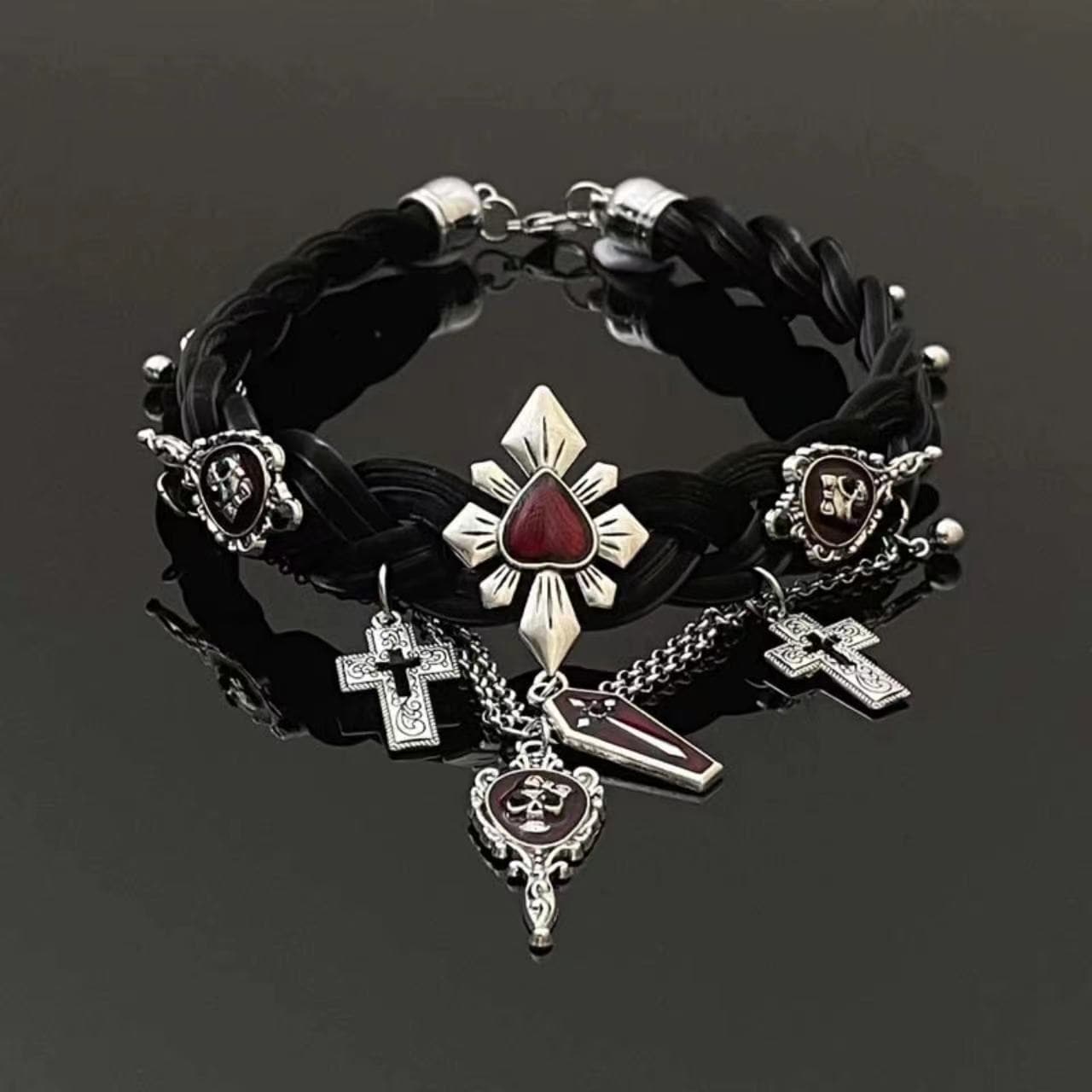 Cross pendant layered metal chain choker necklace