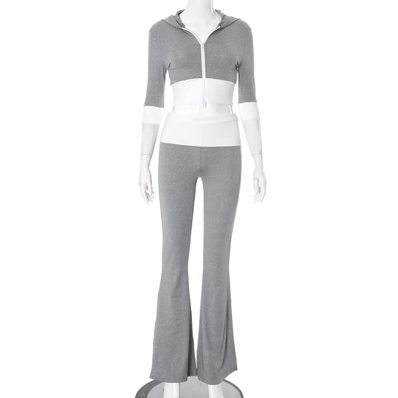 Hoodie zip-up contrast sports pants set