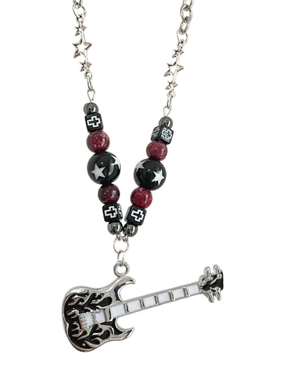 Guitar pendant metal chain beaded necklace