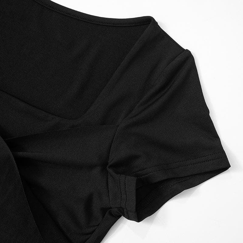Short sleeve solid square neck midi dress