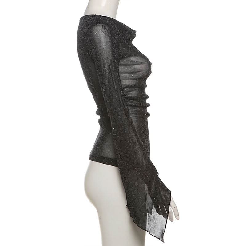 Long sleeve mesh glitter top