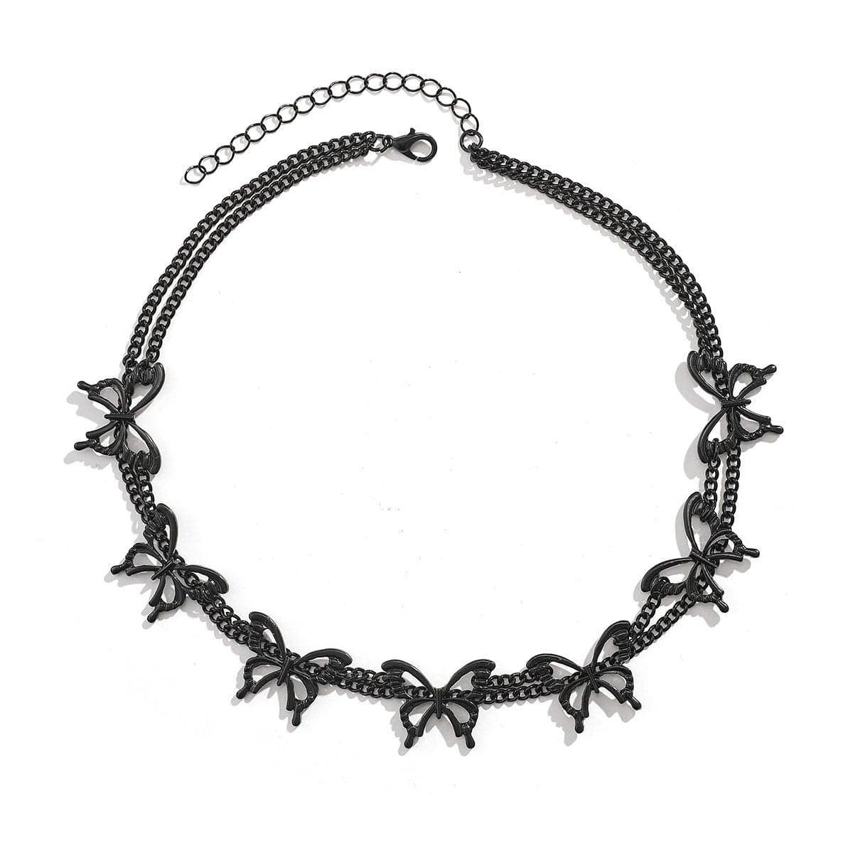 Butterfly pendant layered choker necklace