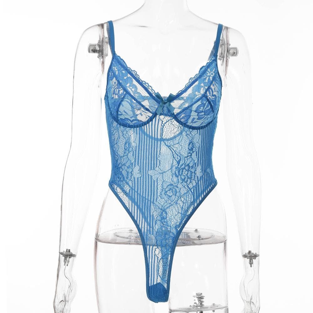 V neck lace bowknot adjustable bodysuit