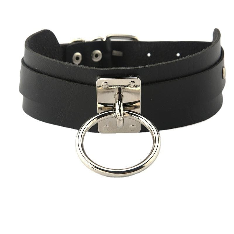 O ring PU leather adjustable choker necklace