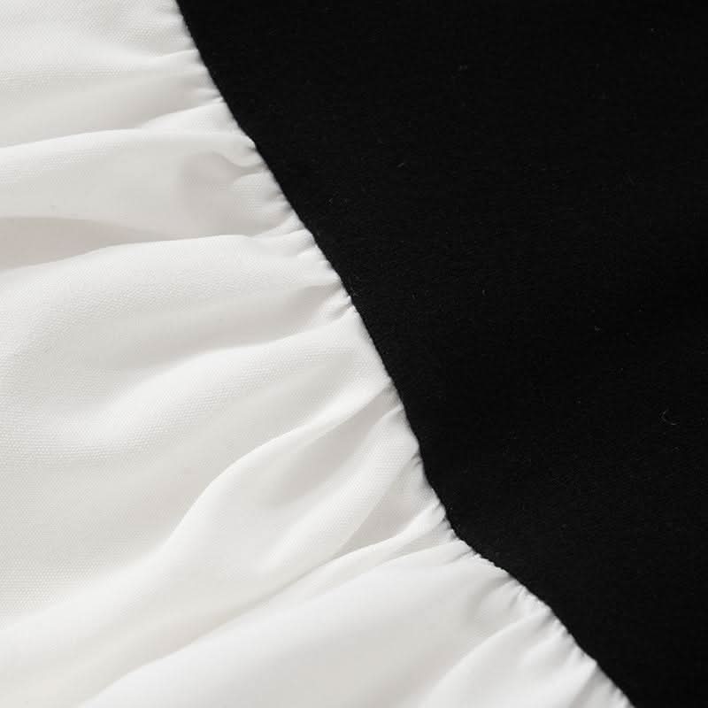 Ruched long sleeve off shoulder contrast mini dress