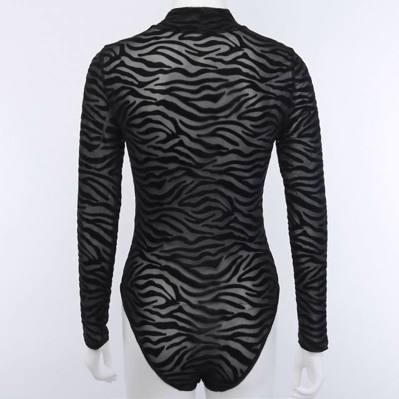 High neck long sleeve striped bodysuit