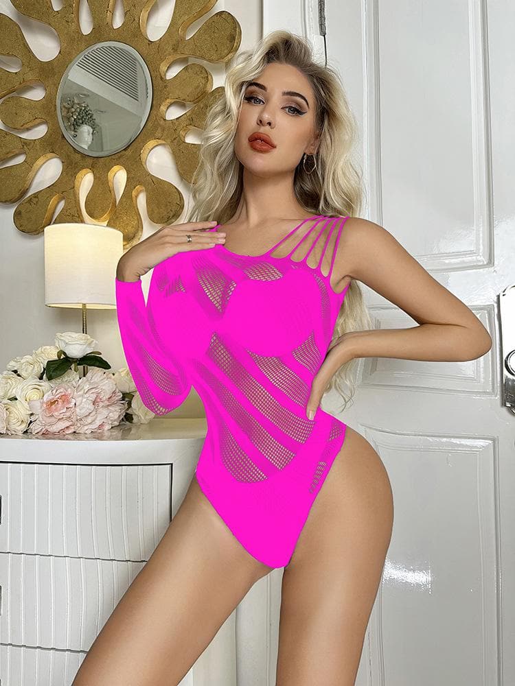 Long sleeve off shoulder irregular strappy bodysuit