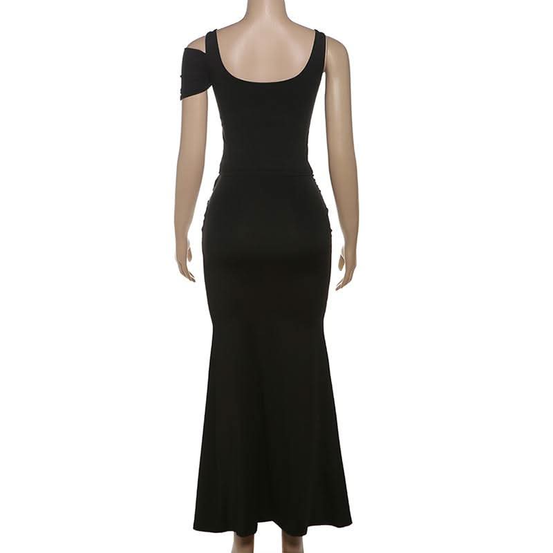 Irregular hollow out mesh backless mini skirt set