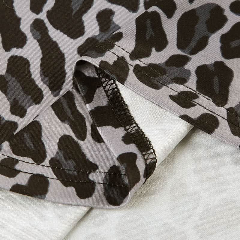 Leopard print long sleeve v neck lace hem bowknot top