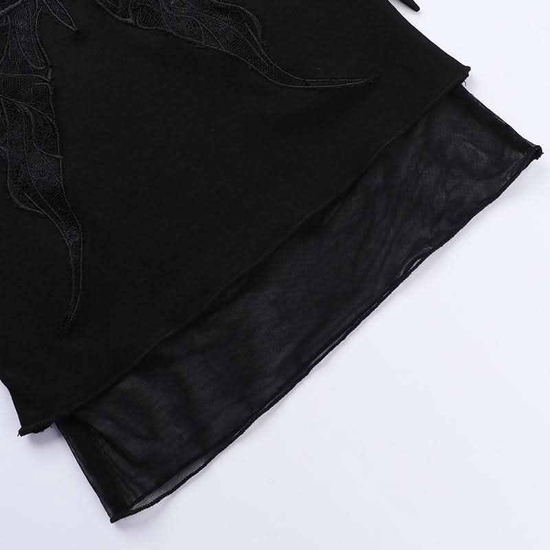 Butterfly embroidery sleeveless mesh knotted top