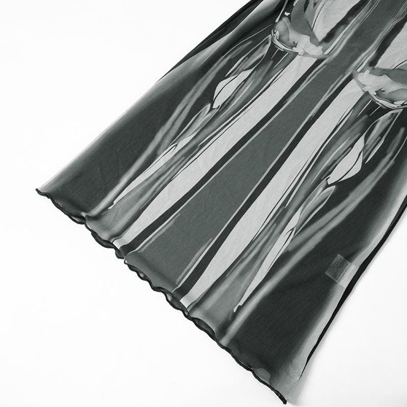 Sleeveless crewneck body print sheer mesh maxi dress