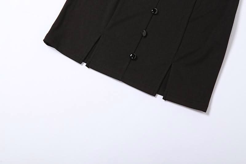 Long sleeve turnover collar button hollow out cut out mini dress