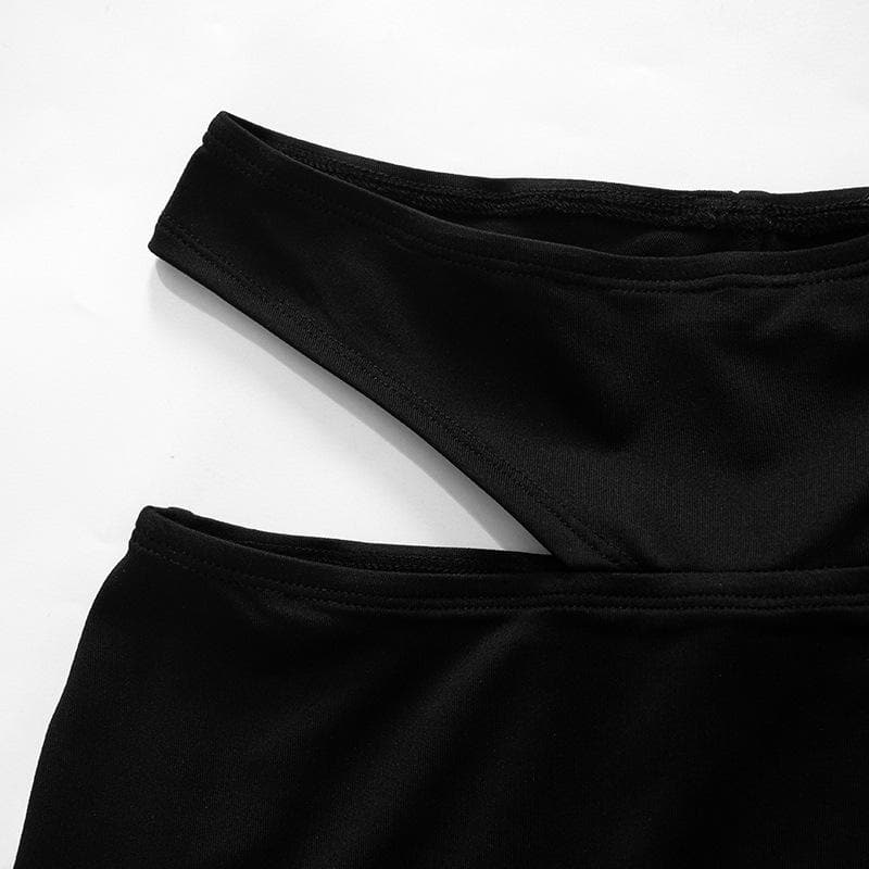 Halter turnover collar hollow out mini skirt set