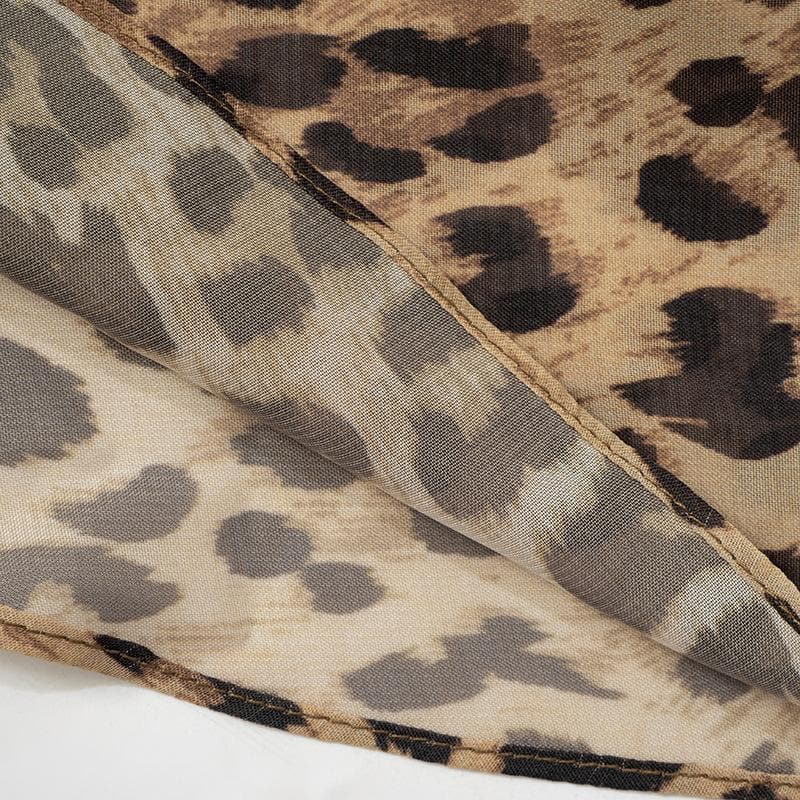 Halter deep v neck leopard print chiffon see through mini dress