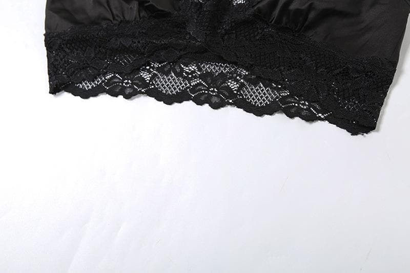 Lace hem patchwork v neck solid tank maxi skirt set