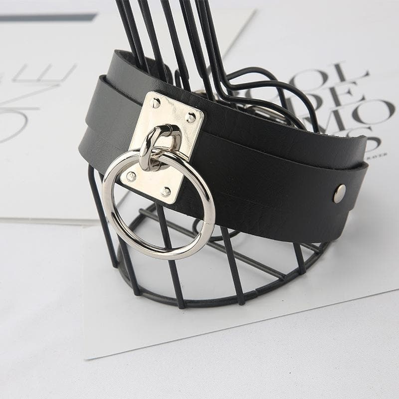 O ring PU leather adjustable choker necklace