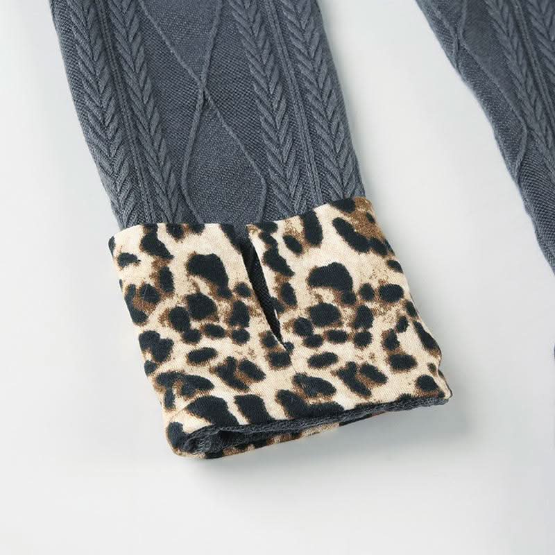 Long sleeve leopard print turnover collar textured top