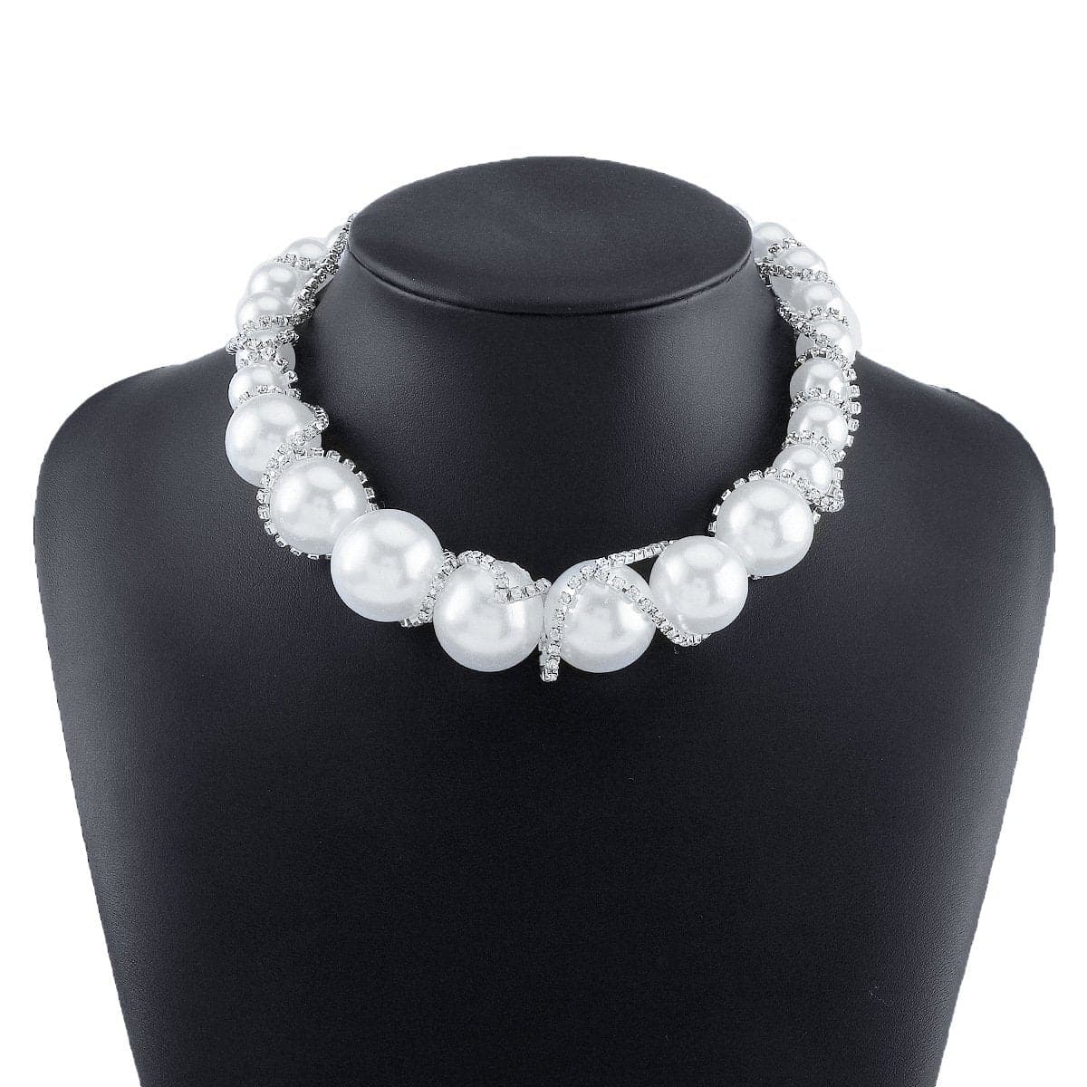 Faux pearl rhinestone beaded choker necklace