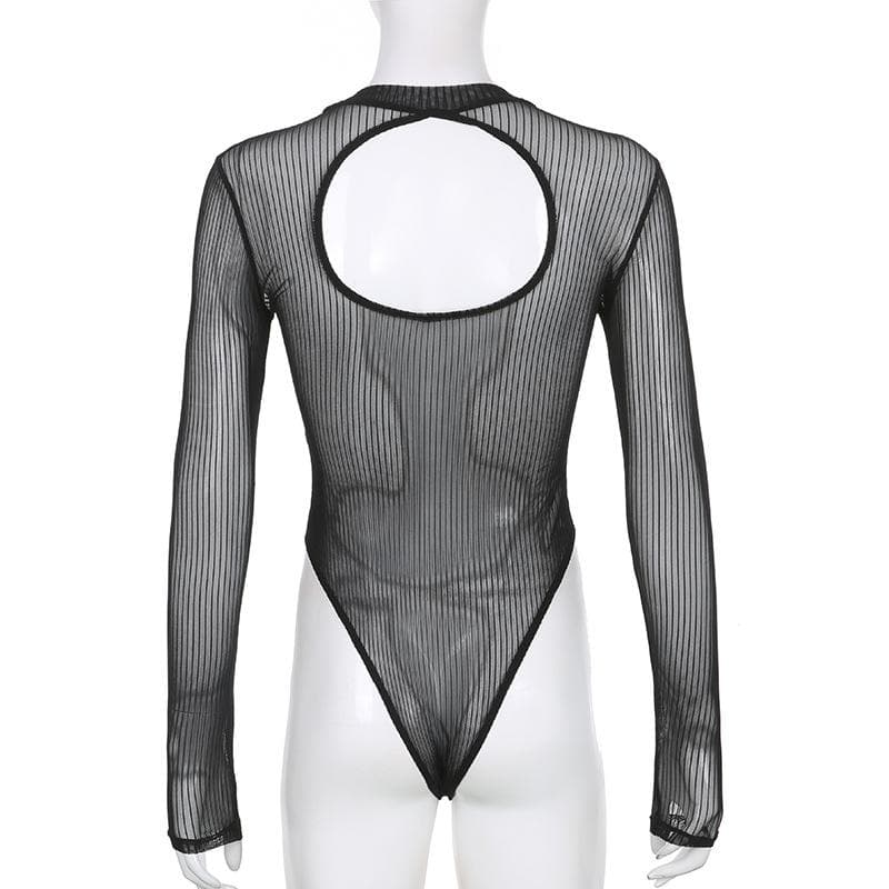 Long sleeve sheer mesh striped bodysuit