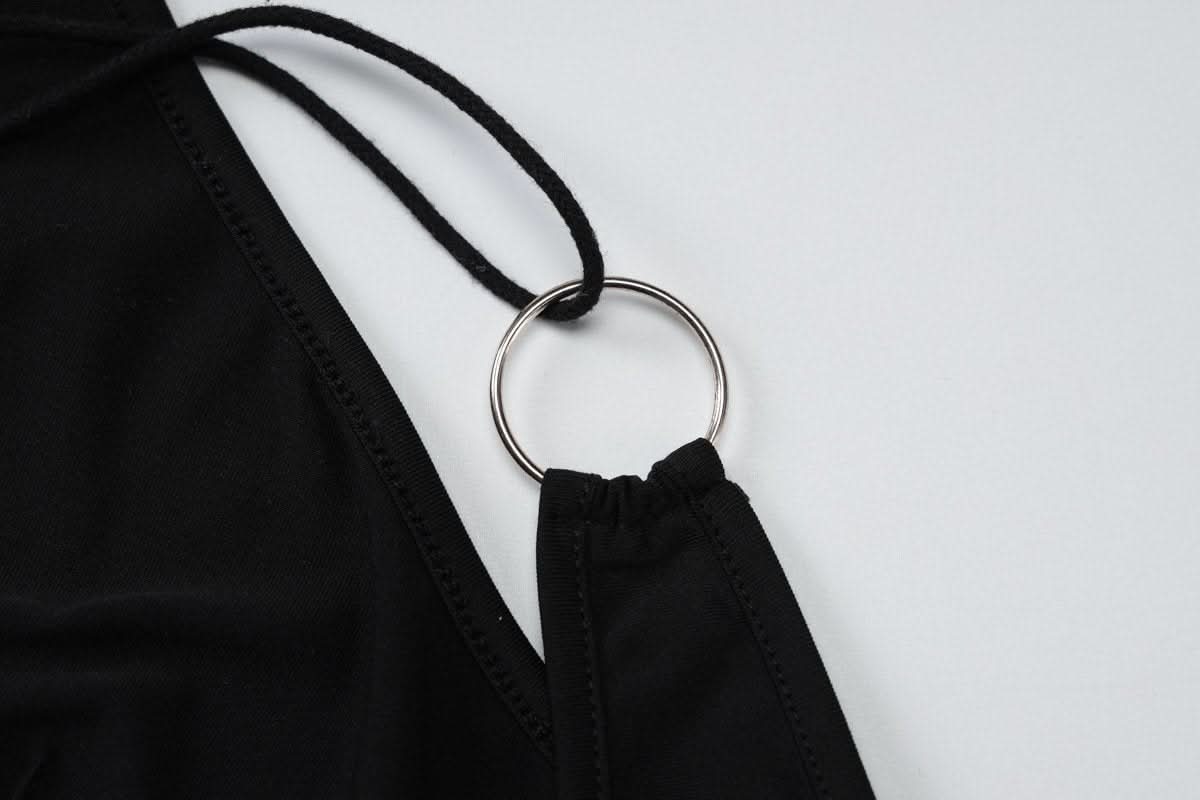 One shoulder o ring lace hem backless maxi dress