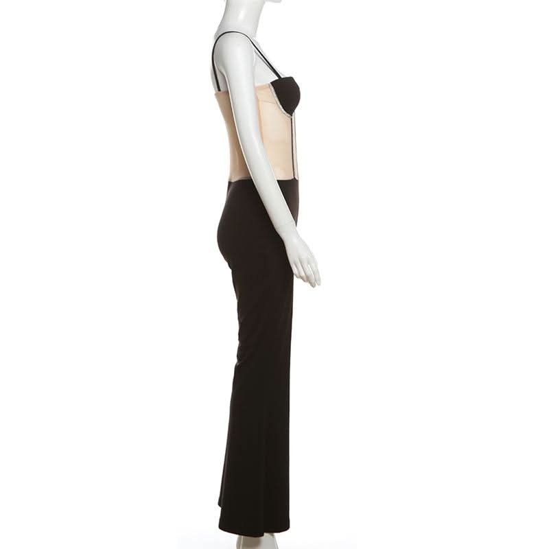 Beaded mesh patchwork cami jumpsuit-final-sale