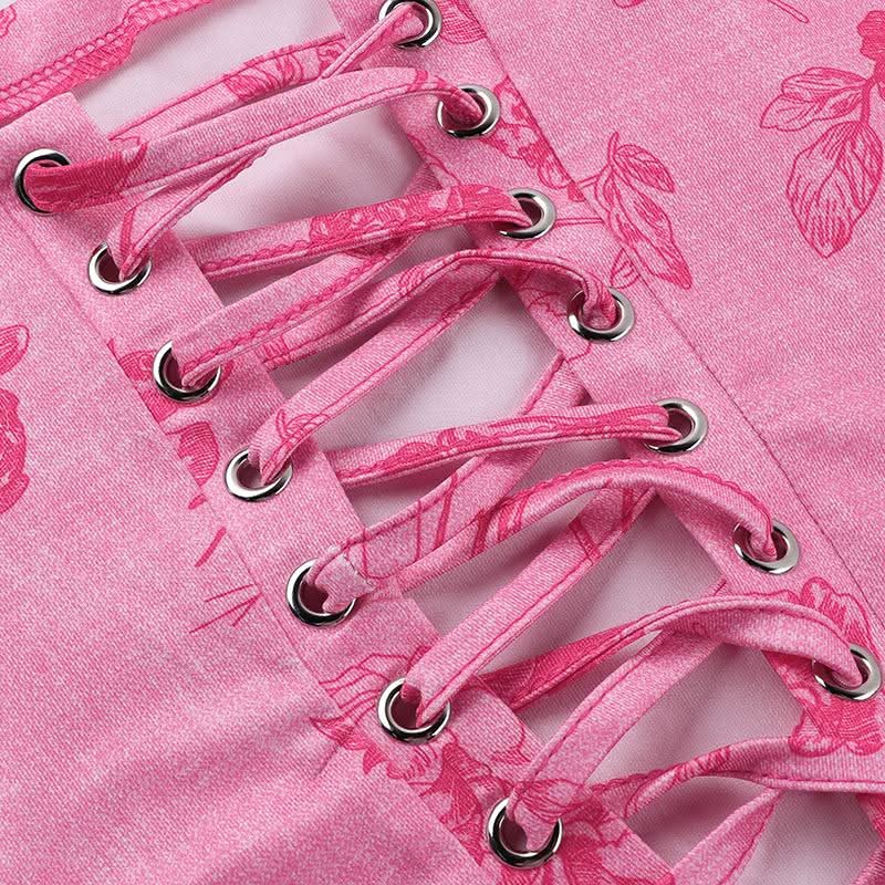 Flower print lace up tube top