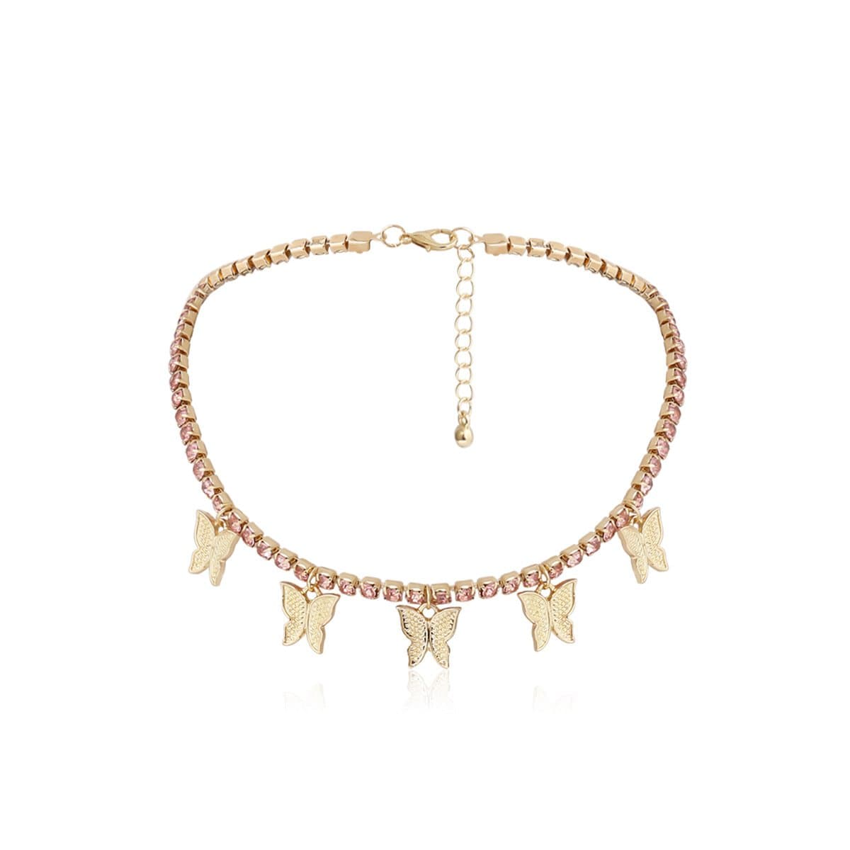 Rhinestone butterfly pendant choker necklace