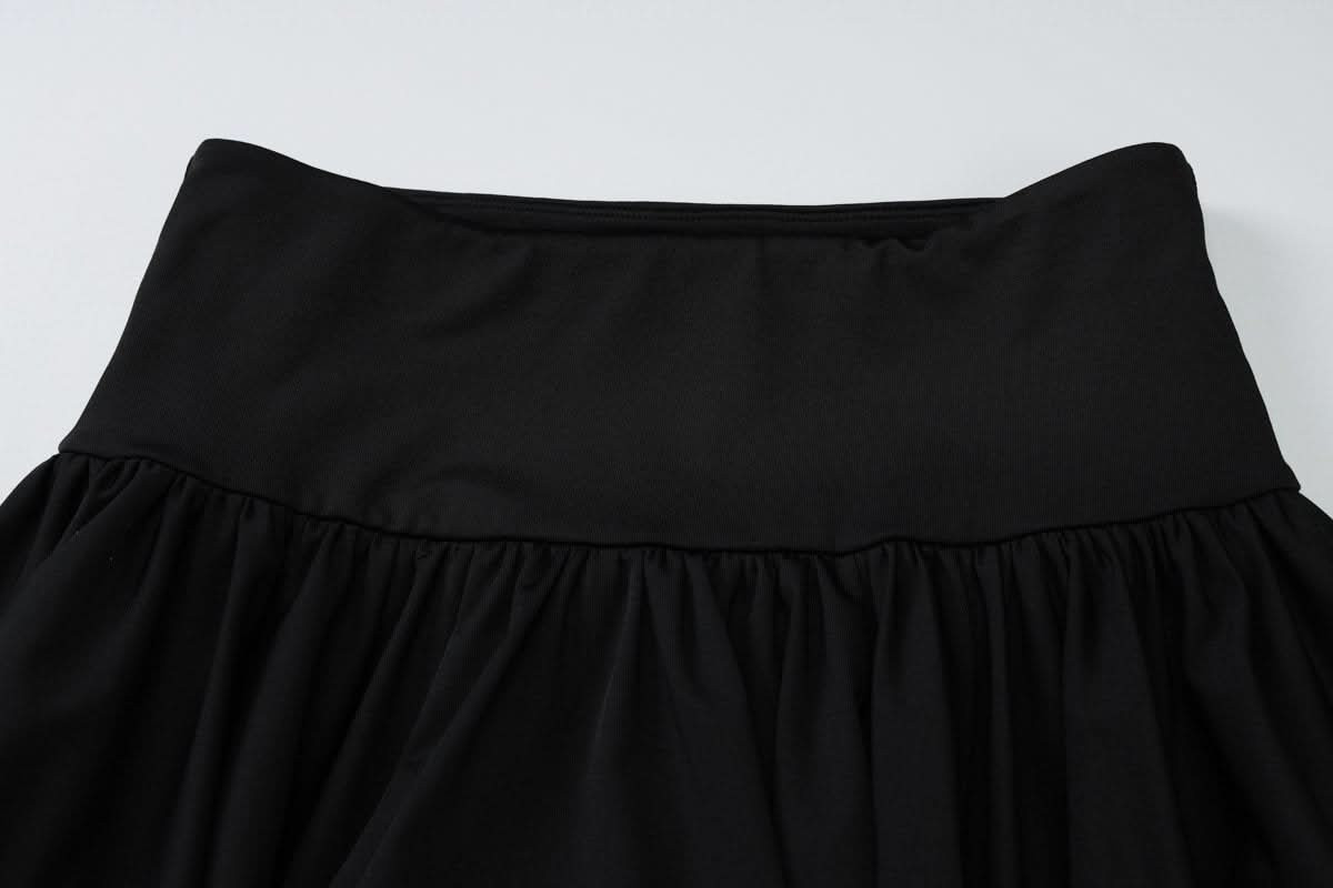 Long sleeve square neck ruched solid mini skirt set