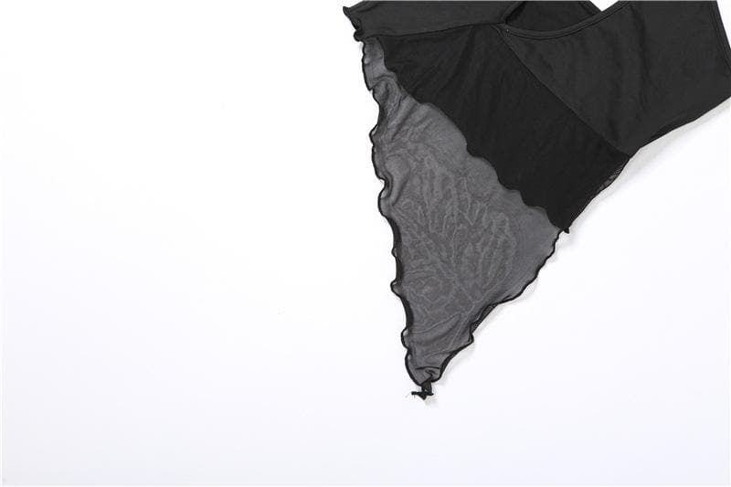 Halter mesh ruffle irregular backless top