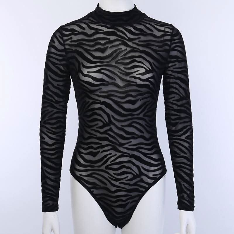 High neck long sleeve striped bodysuit