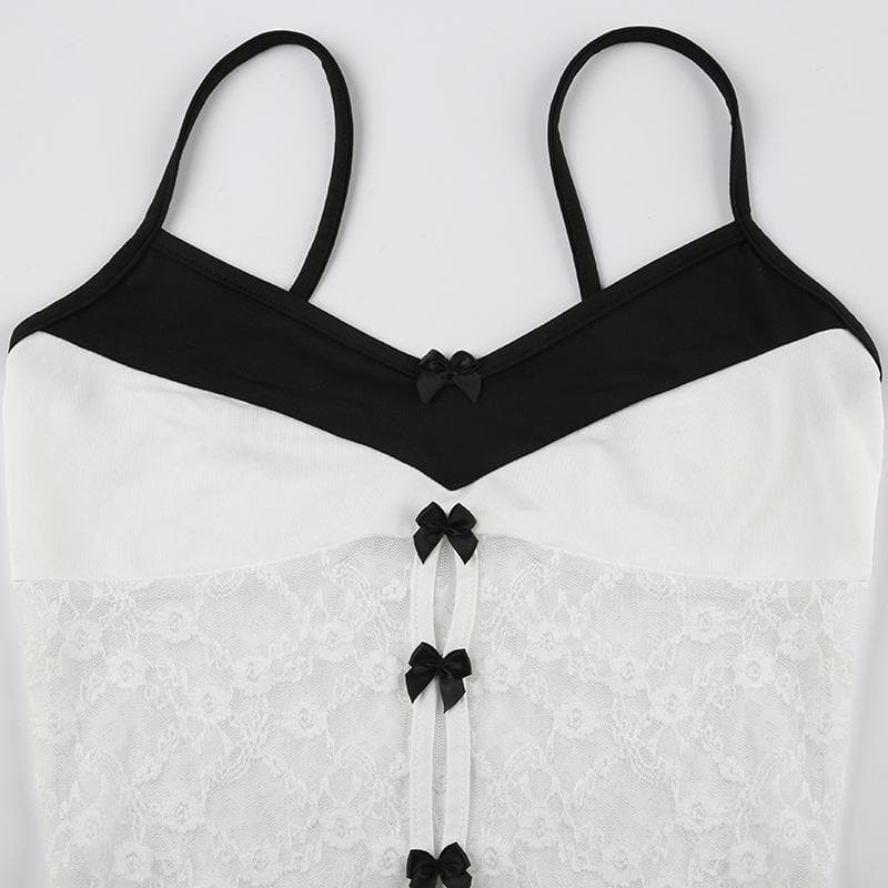 Lace patchwork bowknot cami bodysuit