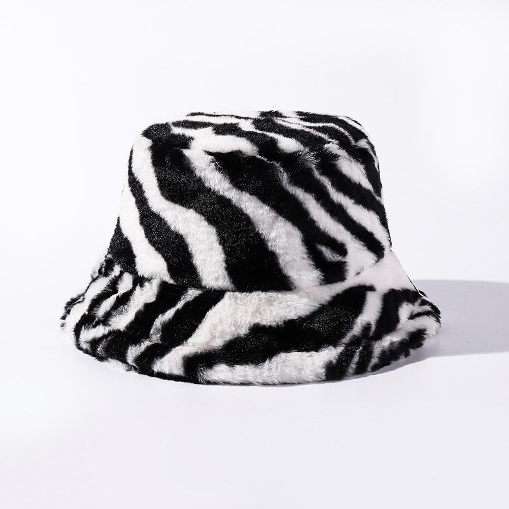 Zebra pattern fluffy fisherman bucket hat