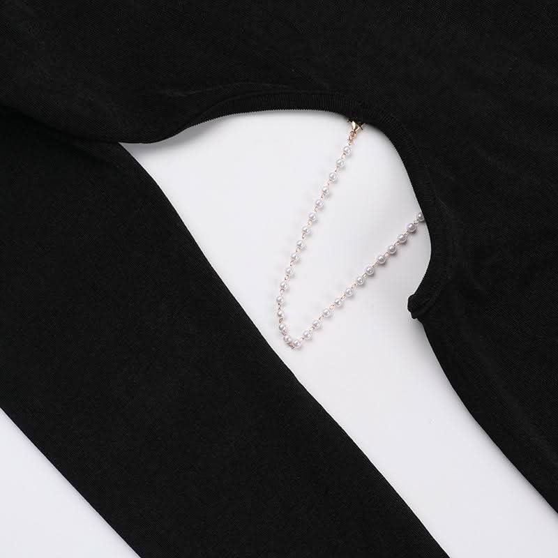 Long sleeve u neck metal chain backless maxi dress