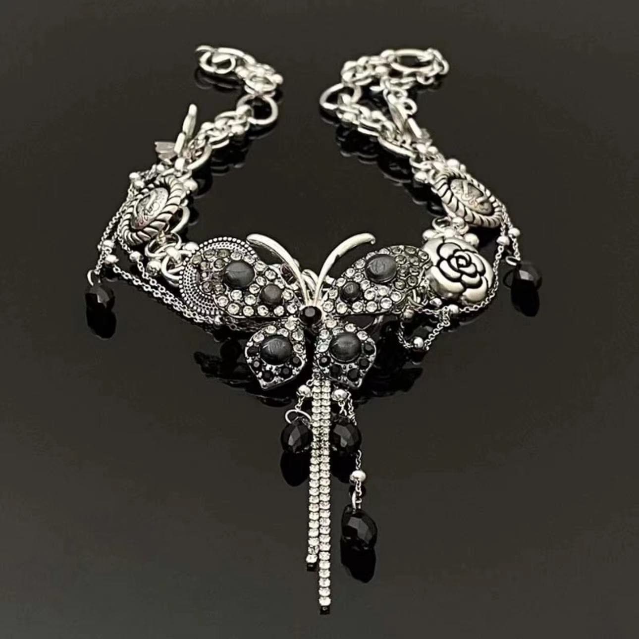 Butterfly decor black rhinestone choker necklace
