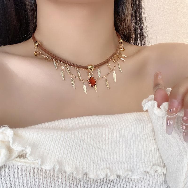 Rhinestone layered chain choker necklace