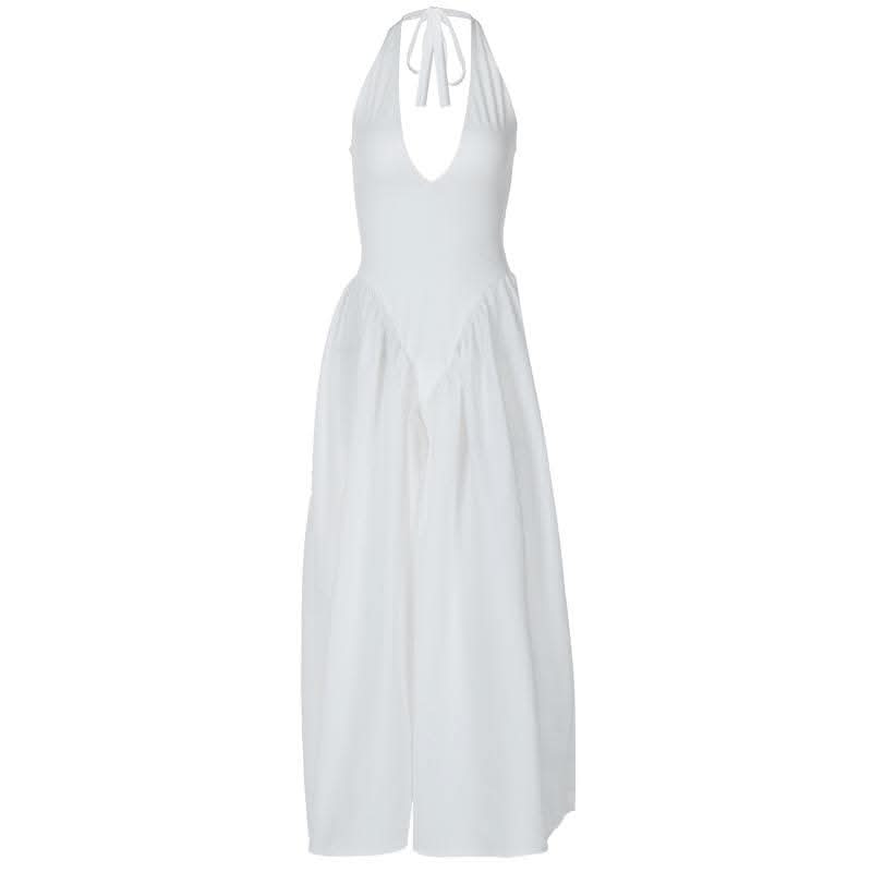 Halter v neck ruched knotted midi dress-final-sale