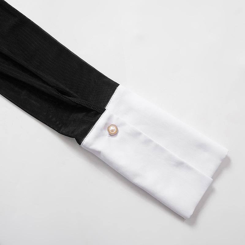 Long sleeve turnover collar mesh see through maxi dress