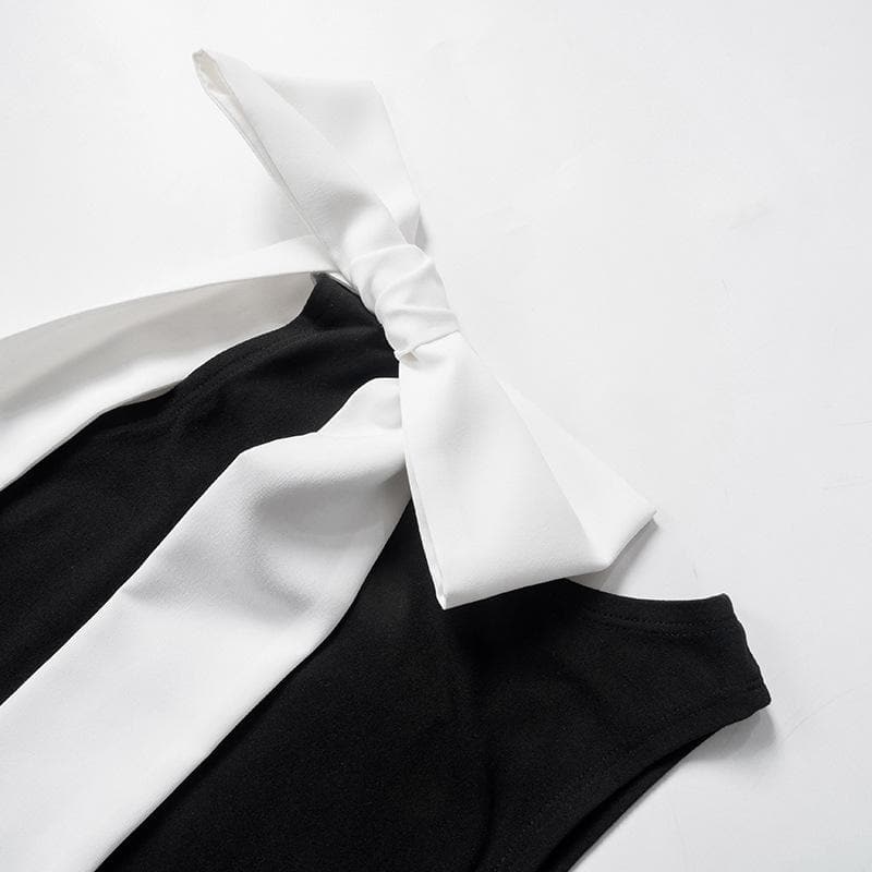 Bowknot crewneck contrast tank bodysuit
