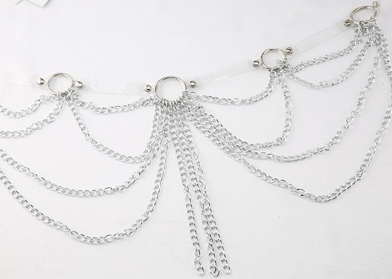 PU leather layered metal chain o ring belt