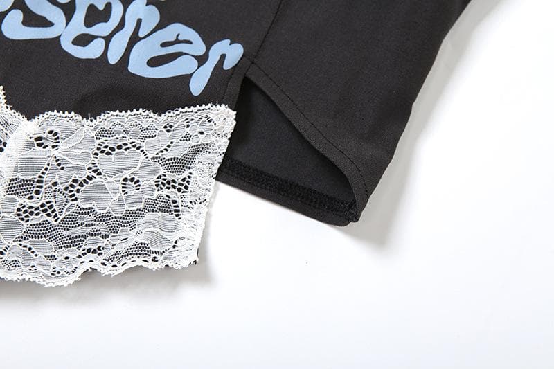 Halter lace patchwork letter pattern top