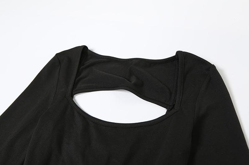 Long sleeve u neck backless self tie solid jumpsuit-final-sale