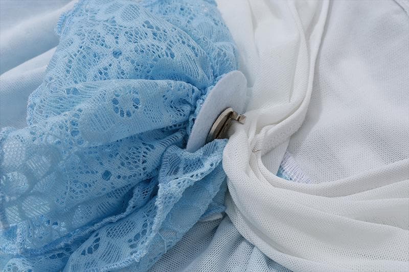 Irregular ruffle rose applique lace A line mini skirt