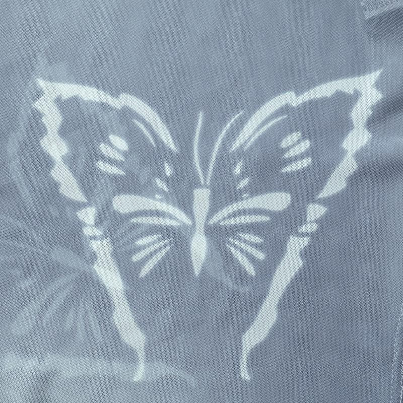 Long sleeve sheer mesh butterfly print bodysuit