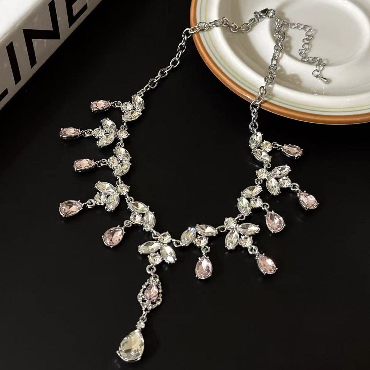 Pink rhinestone pendant choker necklace