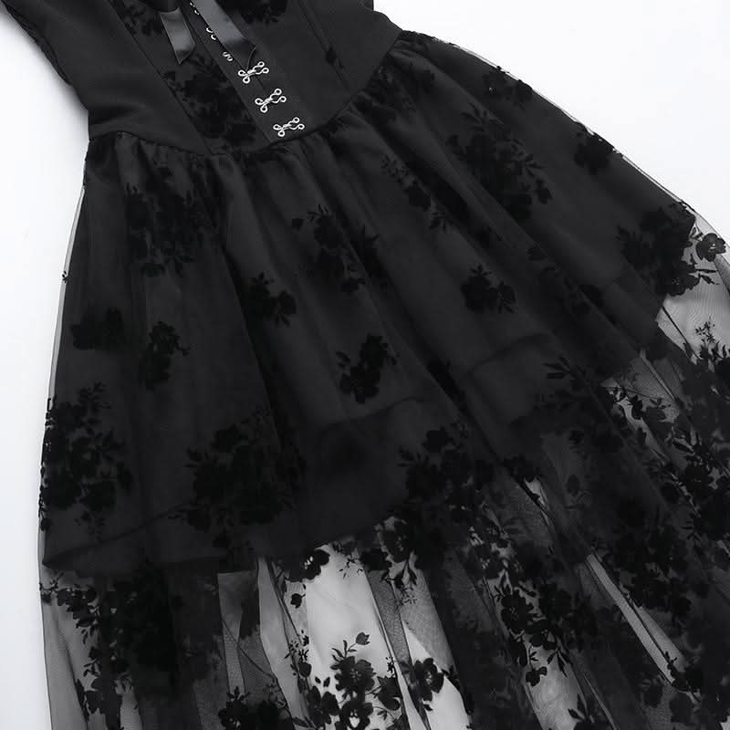 Ruffle smocked button ribbon flower print midi dress
