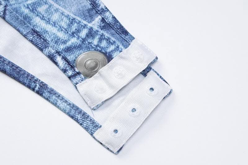 Short sleeve denim print contrast crewneck bodysuit-final-sale