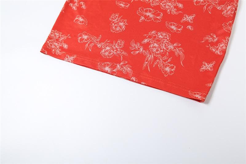 Halter gloves print ruched backless mini dress