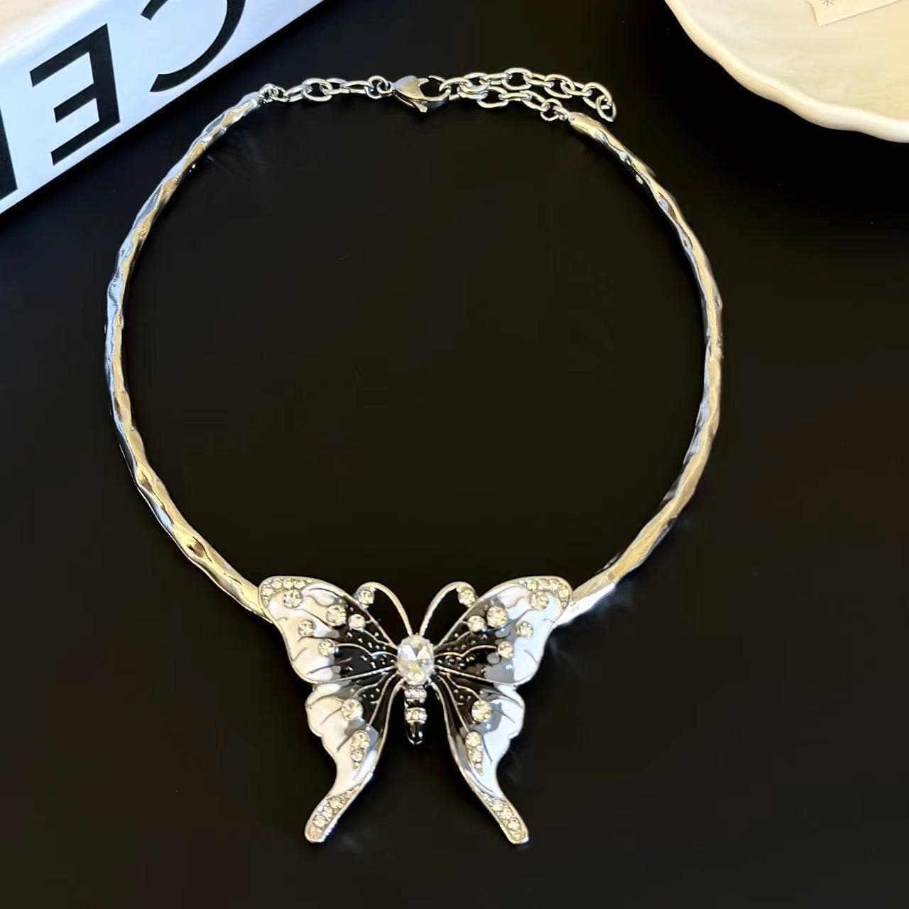 Butterfly rhinestone choker necklace