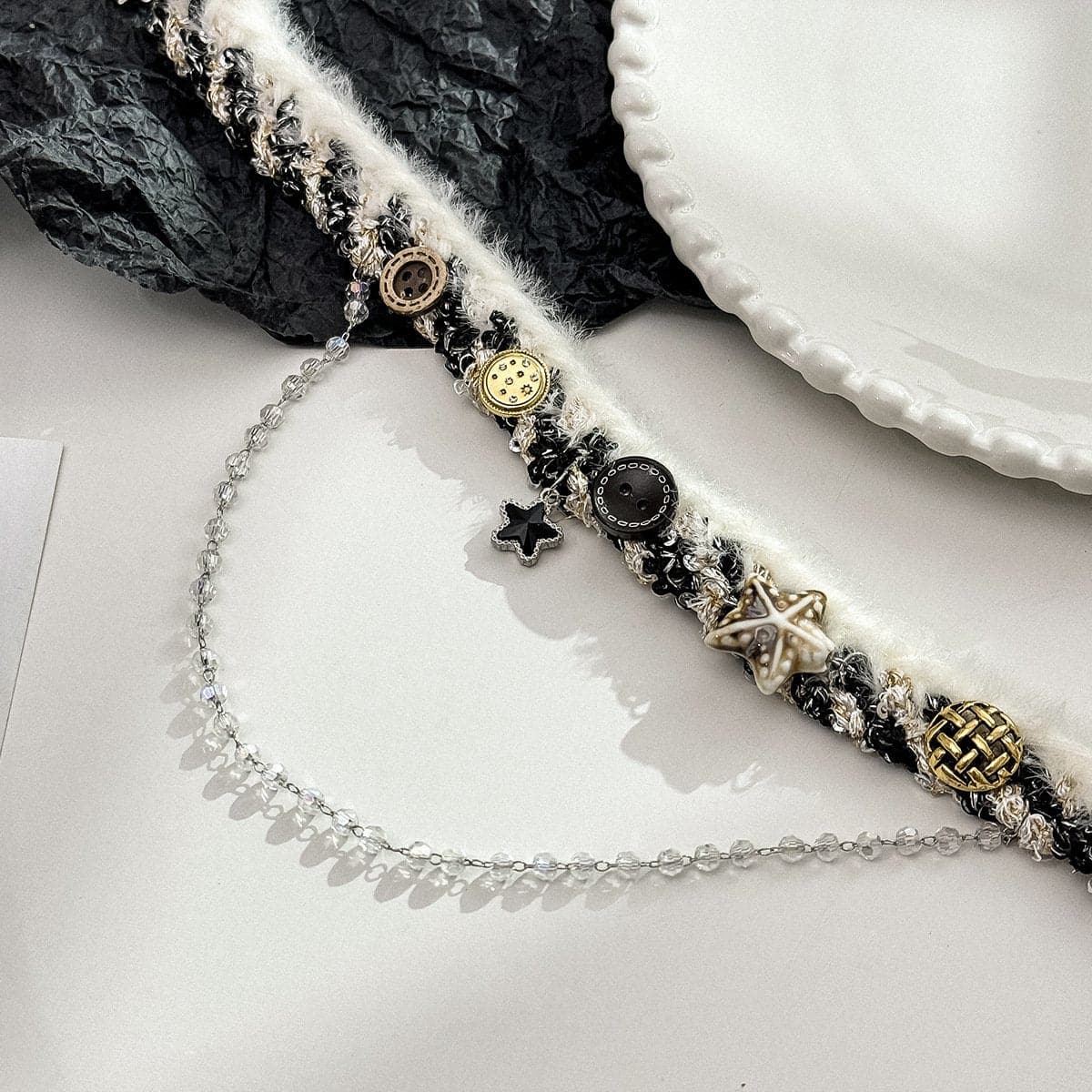 Layered fluffy star decor choker necklace