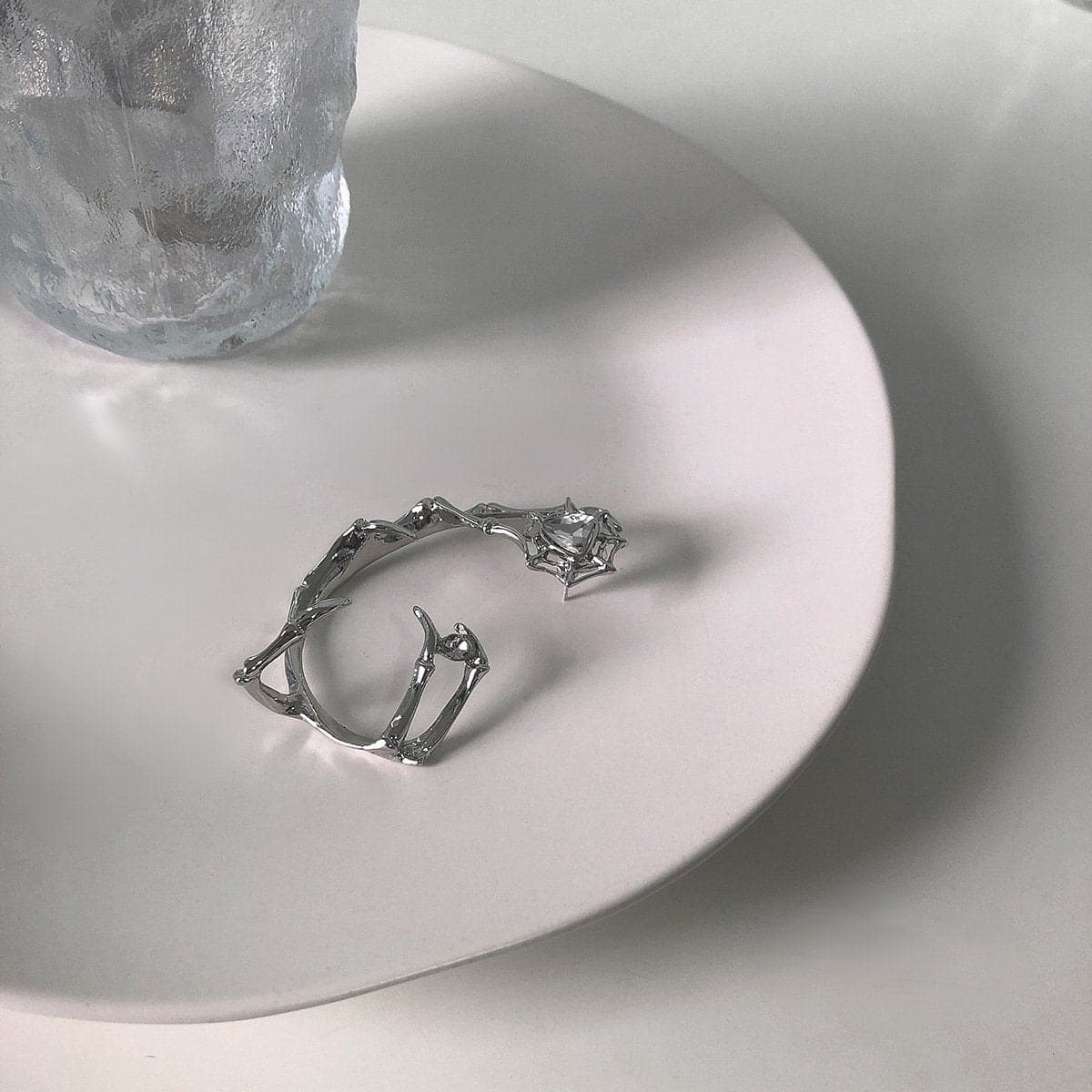 Rhinestone spider web decor earring